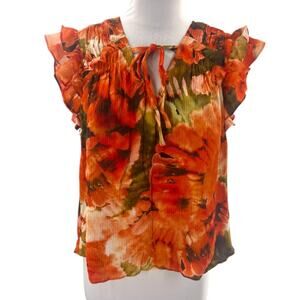 Marie Oliver silk blend floral ruffle blouse sz S